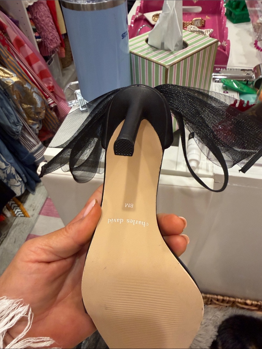 Charles David Black Tulle Ankle-Tie Heeled Sandals - Picture 4 of 4